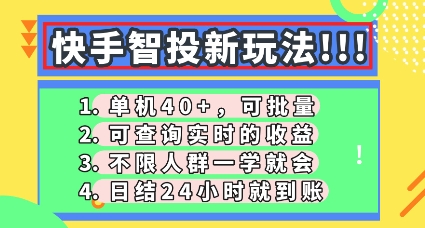 快手智投新玩法,单机日入40+,可批量,可查询实时收益,零门槛【揭秘】-洪烁网创