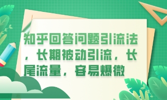 知乎回答问题引流法,长期被动引流,长尾流量,私域变现必学课程-洪烁网创