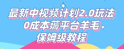 最新中视频计划2.0玩法，0成本薅平台羊毛，保姆级教程-洪烁网创