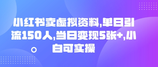 小红书卖虚拟资料,单日引流150人,当日变现5张+,小白可实操-洪烁网创