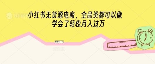 小红书无货源电商，全品类都可以做，学会了轻松月入过W-洪烁网创