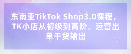 东南亚TikTok Shop3.0课程,TK小店从初级到高阶,运营出单干货输出-洪烁网创