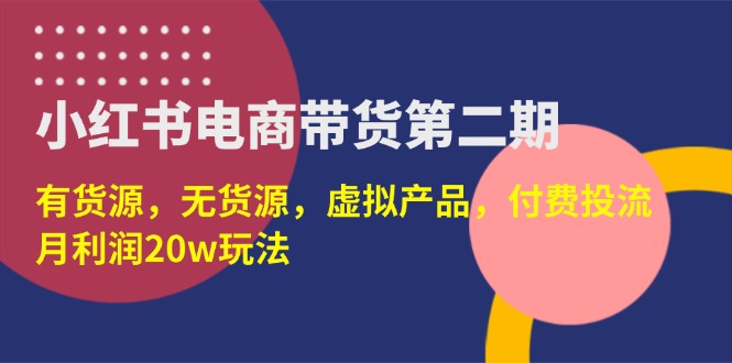 (14186期)小红书电商带货第二期,有货源,无货源,虚拟产品,付费投流,月利润20w-洪烁网创