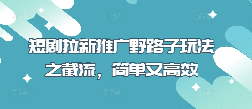短剧拉新推广野路子玩法之截流,简单又高效-洪烁网创