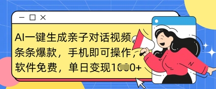 AI一键生成亲子对话视频，条条爆款，一部手机即可操作，单日变现数张-洪烁网创