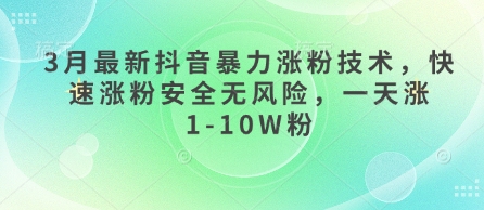3月最新抖音暴力涨粉技术,快速涨粉安全无风险,一天涨1-10W粉-洪烁网创